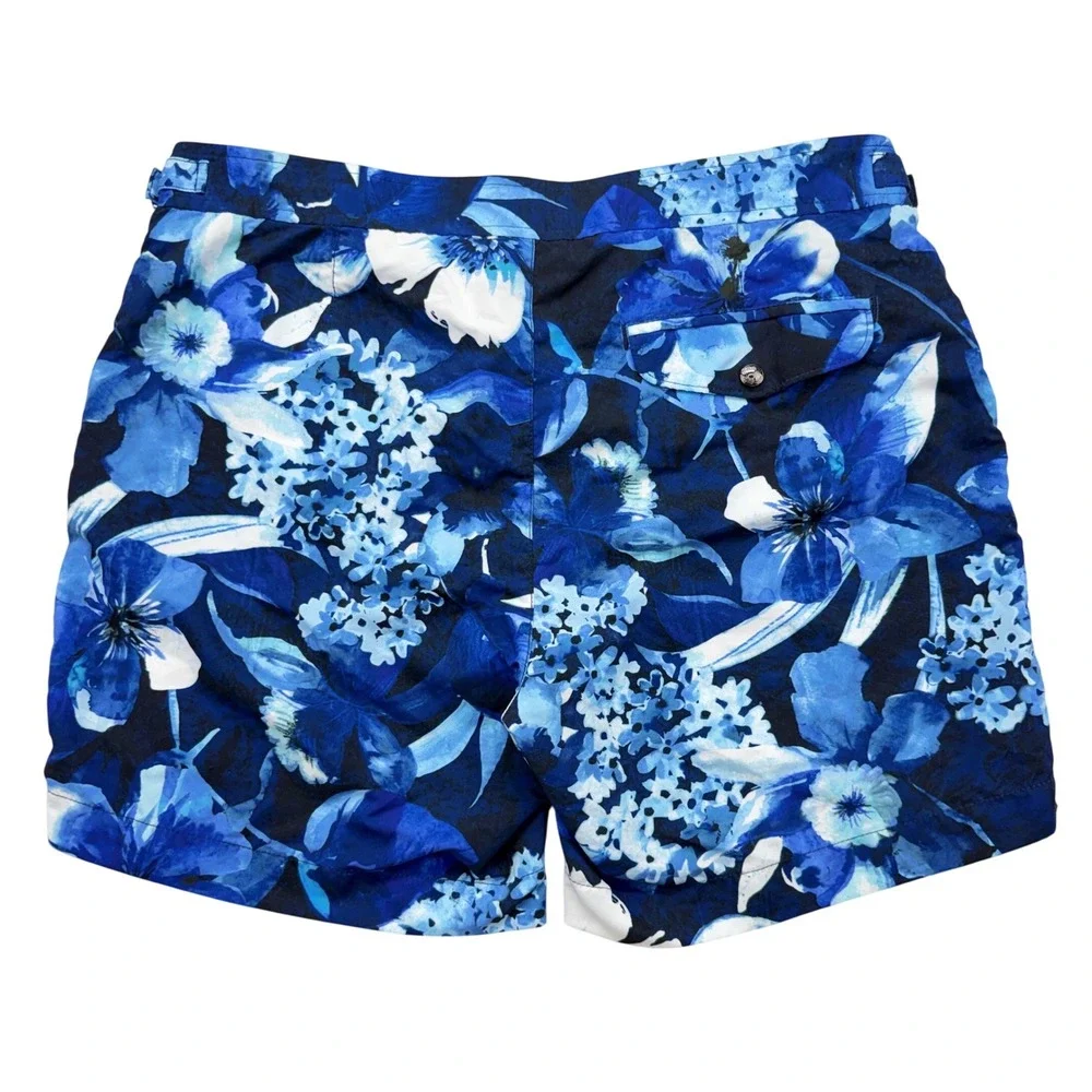 Polo Ralph Lauren Swim Trunks Sz 32 Blue Floral Hibiscus Board Shorts Buckle